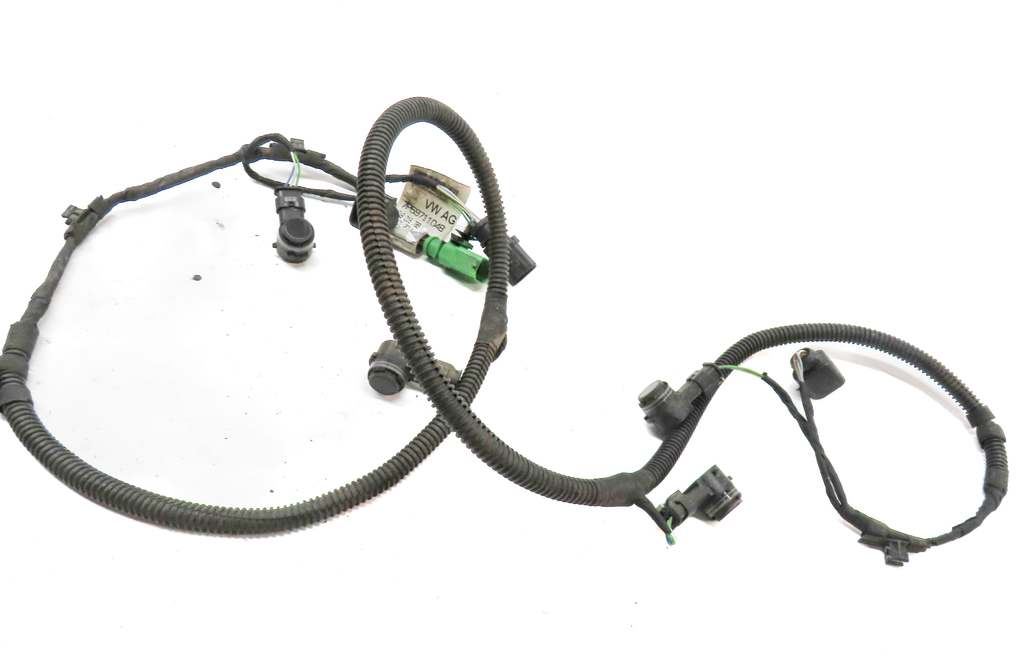 2016 PORSCHE CAYENNE (958) REAR PDC PARK DISTANCE SENSOR SET w/ HARNESS (Black) — exact item pictured